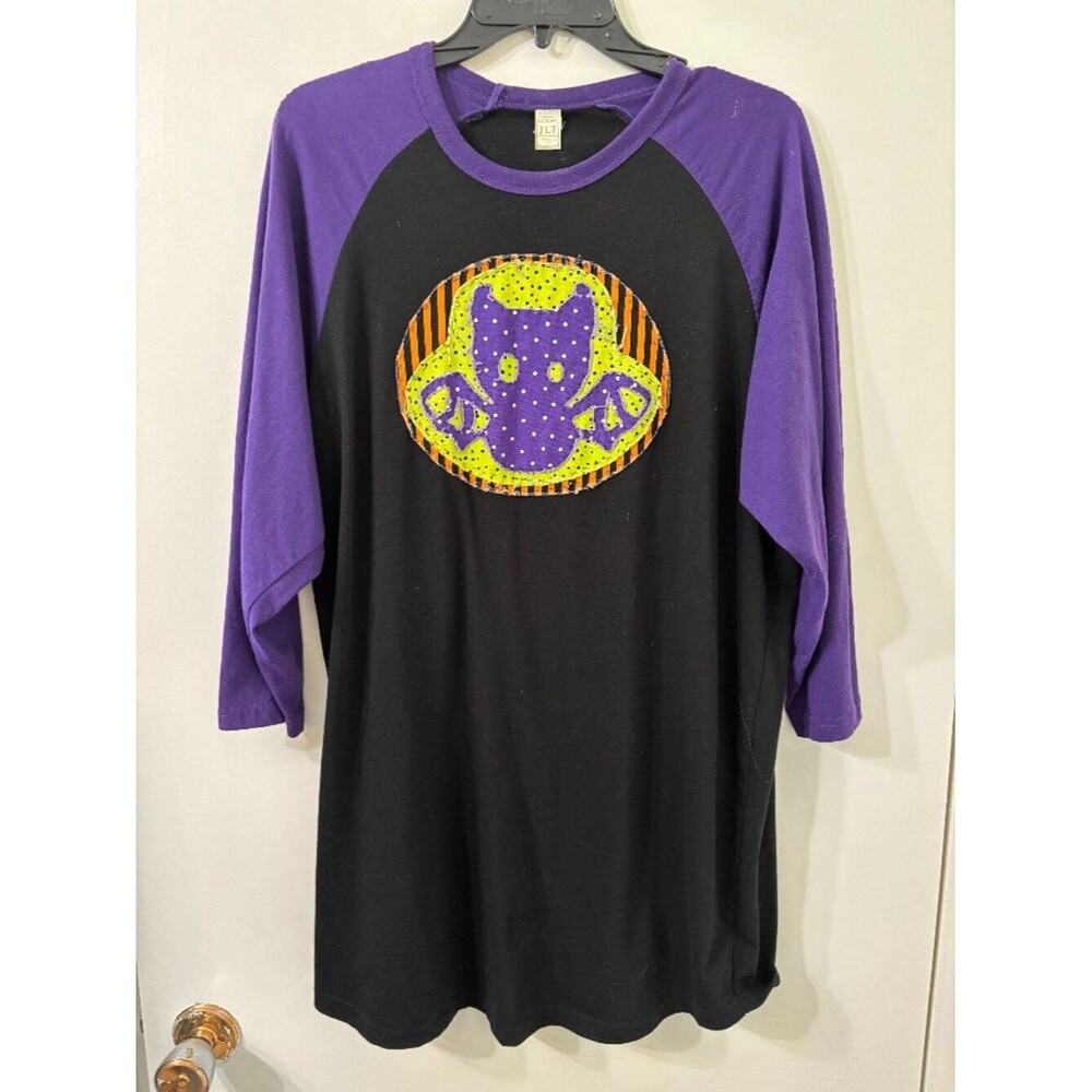JLT Luxury Sz 2X Halloween Spooky-Sweet Owl Purple/Black Cotton Blend 3/4 Tee